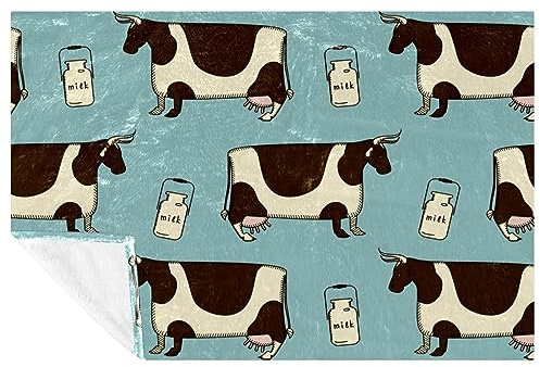 VAPOKF Cartoon Cow and Milk Bottle Prints Soft Warm Cozy Blanket Throw for Bed Couch Sofa Picnic Camping Beach, 150 * 200cm