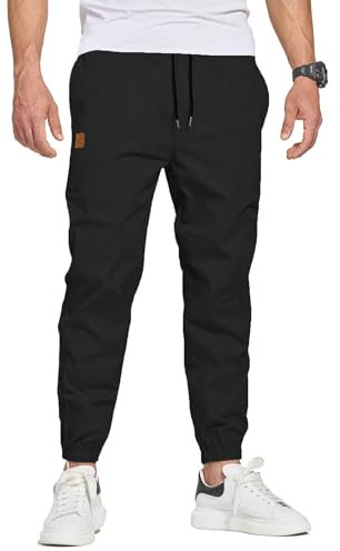 JustSun Pantaloni da Lavoro Uomo Cargo Chino Tuta in Cotone Casual Jogging Sportivi Slim Fit Con Elastico in Vita e Tasche Nero L