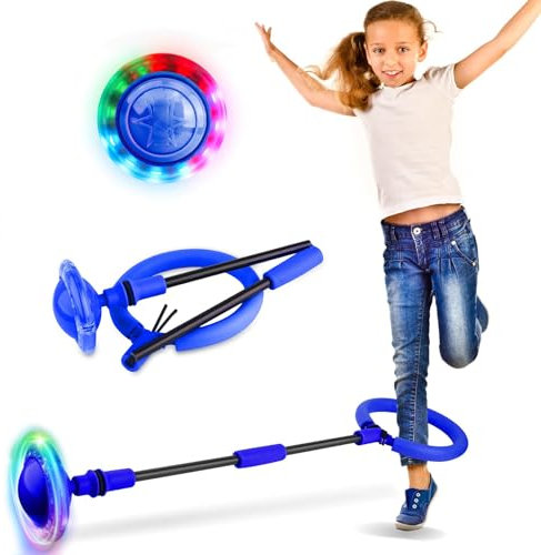 Skip Ball Lumineux Pliable Saut Anneau Ballon Boule Rebondissante Lumineuse Cheville Elastique Enfant Jouet Sauteur pour Sport D'intérieur, Extérieur (Bleu)