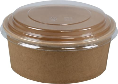 KURTT - 100 Ensaladas de cartón con tapa RPET - 1000 ml Kraft Ensaladera - tazón para ensaladas con tapa - 1000 cc - 1000 ml - fiambrera - Bandeja redonda - Bandeja redonda - takeaway