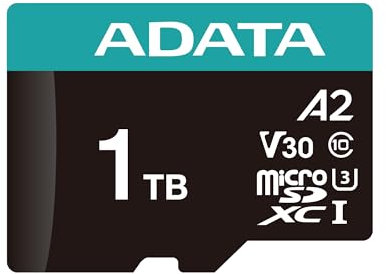 ADATA Premier Pro AUSDX1TUI3V30SA2-RA1 MicroSDXC UHS-I U3 V30 Class 10 A2 Memory Card with 1TB Adapter