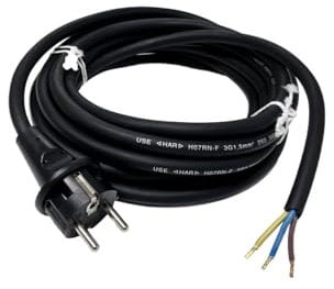 Handelskönig Gummi-Anschlussleitung H07RN-F 3x1,5 mm² in schwarz, eine Seite mit Schutzkontaktstecker, andere Seite ca. 30 mm abgemantelt mit Aderendhülsen - 5 m