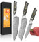 KEENZO 3er Damastmesser Set Küchenmesser Damaststahl 3-Teilig Chefmesser Set mit Chefmesser, Santokumesser, Obstmesser, Kochmesser Set Profi Scharfe mit Schwarz Kunstharz Handgriff,Geschenkbox