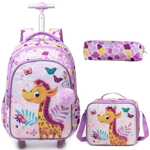 HTgroce Schulranzen Trolley Mädchen Kinder Schulranzen Mit Rollen Trolley Schulranzen Rucksack Schulrucksack Trolley Schultrolley Schulranzen Mädchen Girls School Bag Trolley