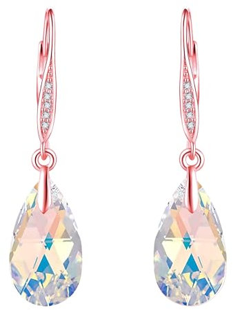 URONE Austrian Crystal Earrings Sterling Silver Aurora Boreali Drop Dangle Earrings Anniversary Birthday Jewelry Gifts for Women