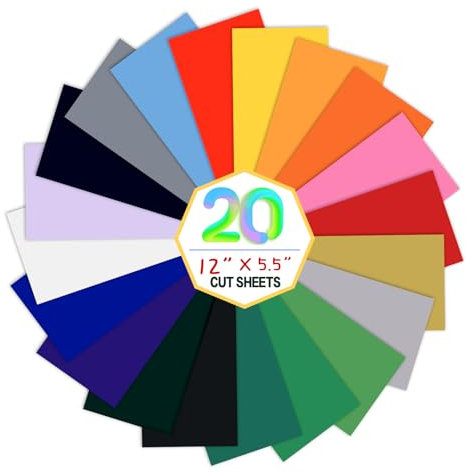 moinkerin 20 Stück Plotterfolie Textil 30.5X14cm Flexfolie Plotter Textil Bügelfolie zum Plotten für T-Shirt, Kleidung, Hüte oder Andere Stoffe