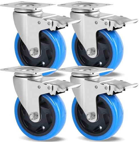 4er set Lenkrollen 125mm mit Bremse, Schwerlastrollen Tragkraft 640 kg, keine Spuren & Leise Rollen für Möbel, Transportrollen für Werkzeugtasche Industrietransport und Logistik