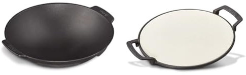 Enders Switch Grid Wok schwarz, aus massiv, emailliertem Gusseisen & SWITCH GRID Pizzastein, Halter aus Gusseisen