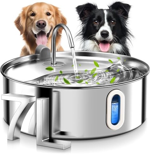 FUKUMARU Fontaine à Eau Chat et Chien, 7L Fontaine à Eau pour Chat Super Silencieuse en Acier Inoxydable avec Fenêtre Visible, Distributeur Eau Chat avec 3 Filtres de Remplacement pour Chats, Chiens