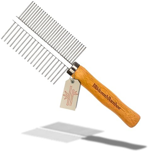 Pettine Doppio Toelettatura per Cani e Gatti Bambù e Acciaio Inossidabile per Districare e Prevenire Caduta dei Capelli | Spazzola Animali Domestici Eco Antistrappo Senza Plastiche (17x5cm)