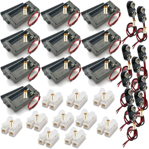 Lsgoodcare 10Pcs 9V Battery Case Holder with Switch, 10Pcs 9V Battery Power Connector Snap Clip Adapter, 10Pcs Cable Wire Connector Push Quick Wire Cable Connector Spring Clamp Terminal