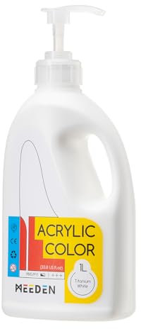 MEEDEN Titanium White Acrylic Paint: 1 L /33.8 oz White Liquid Paint with Pump Lid - Soft Body Art Paints for Canvas, Studio, School, Wall & Poured Paintings