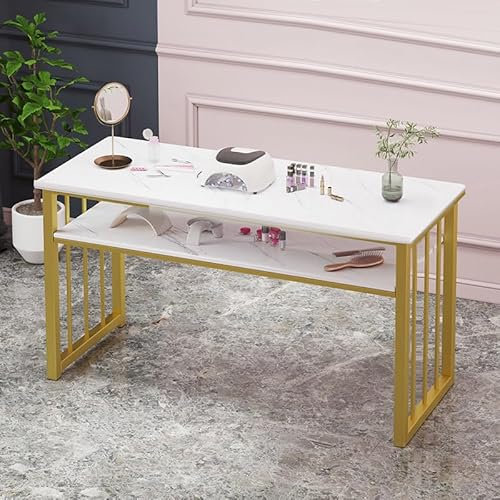 ANFUZUN.RONG Maniküretisch Nagelpult für Nageltechniker,Moderne Nagelstation mit Marmorstruktur und offenen Regalen und Schrank,Nageltisch aus Holz für Schönheitssalon Spa Arbeitsplatz Frisiertisch