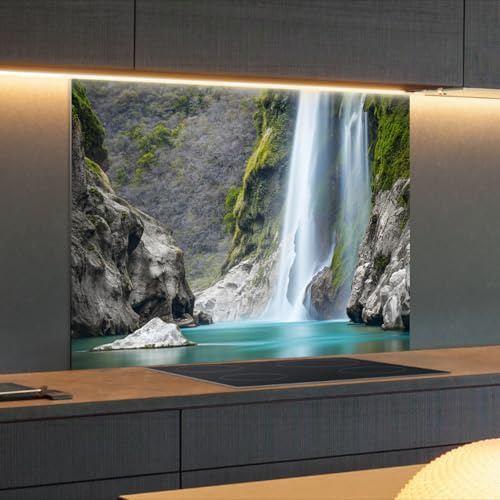 Spritzschutz Küchenrückwand Alu Matt 80 x 50 x 0,3 cm Tamul-Wasserfall am Fluss Tampaon, Küchenwand Wandschutz, Herd Spritzschutz, Rückwand Küche, Pfannenspritzschutz - RUECKWAND24