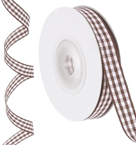 PATIKIL 10 Yardas x 0.4 Cinta de Cuadros tela rayada | Cintas de Empaque de Regalo Marrón Claro Y Blanco para Moños de Acción de Gracias, Coronas, Manualidades, Cumpleaños, Bodas