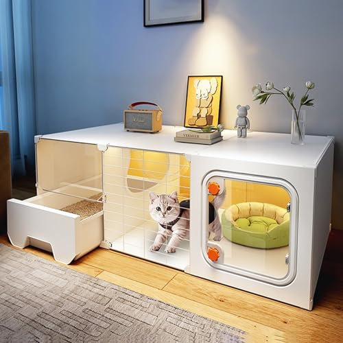 Gabbie per Gatti da Interno Grandi con Lettiera, Villa per Gatti in Resina da Interno, Cucce Stabili per Animali Domestici, Recinto per Animali Domestici Espandibile, Ideale per 1-2 Gatti(45cm/18in)