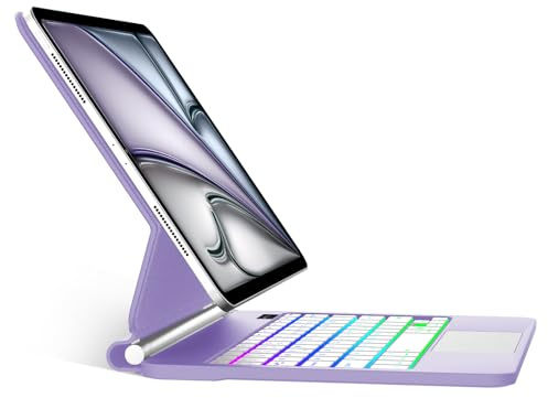 IVEOPPE Magic Tastatur mit hülle für iPad Air 11 (M3 2025/M2 2024) - Deutsches QWERTZ Layout Hintergrundbeleuchtung Multi-Trackpad Keyboard für iPad Pro 11 Zoll 4./3./2./1, Lila