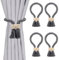 4 Stück Magnetische Vorhang Raffhalter, Gardinenhalter Vorhanghalter, Gardinenraffer aus Holz Boho, Gardinen Raffhalter, Baumwollseil, Raffhalter für Gardinen Home Büro Gardinen Deko (Grau)