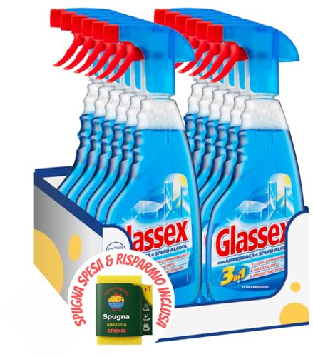 Detergente Multiuso con Ammoniaca – 500 ml kit con Spugna Brandizzata SPESA & RISPARMIO Inclusa – Variazioni 4/8/12 Pezzi (12)