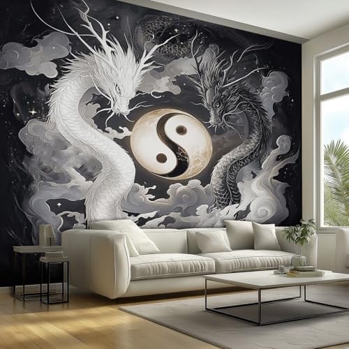 Tapete Fototapete Drachen Japanische Asiatische Chinoiserie 300 x 210 cm Vliestapete Wandbild Fototapeten, Vlies Tapeten Wandtapete Schlafzimmer, Wohnzimmer, TV Hintergrund Wand Moderne Wanddeko kQ4