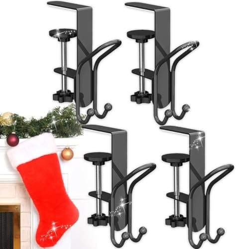 ZFFAFUR 4PCS Mantle Hanger Hook for Garland, Adjustable Heavy Duty Garland Hanger and Stocking Mantel Holders，No Drill Garland Fireplace Stocking Hanger, for Home Christmas Decoration (Black