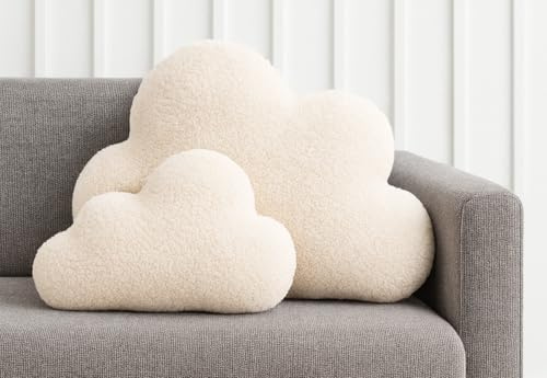 BABEES DEKOKISSEN Boucle Kuschelkissen Wolke XXL GROß 55x35 cm, Flauschiges Deko Kissen Wolkenform Geschenk für Baby & Kinderzimmer Weihnachten Mädchen & Jungen Babyshower beige Creme