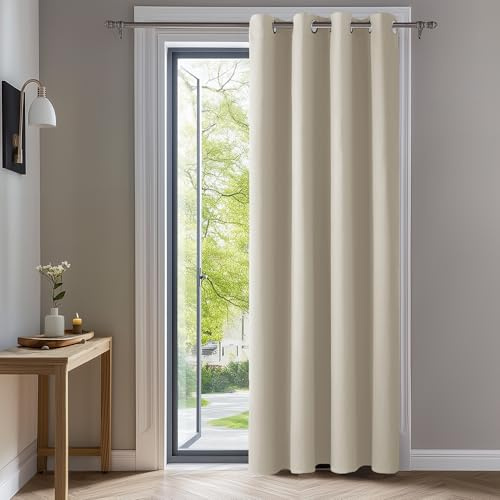 Deconovo Vorhänge Blickdicht Verdunklungsvorhang Gardine mit Ösen Raumteiler Vorhang Wohnzimmer Thermogardine Wärmeisolierung Thermovorhang, 220x140 cm(HöhexBreite), Creme, 1 Stück