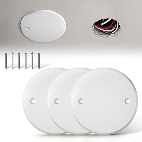 5 Inch Ceiling Cover Plate, White Steel Smoke Detector Cover Plate | 3 packs，3.5 in hole spacing, 1.5 mm steel, fire alarm cover, ceiling light cover, round electrical box, junction box