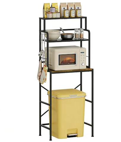 FTEYUET Mini Fridge Cabinet Organiser, 3-Tier Bakers Rack, 163cm Tall | Refrigerator Rack with Storage Shelf, Over Fridge Storage Organizer, Freestanding Shelving Unit for Home, Kitchen