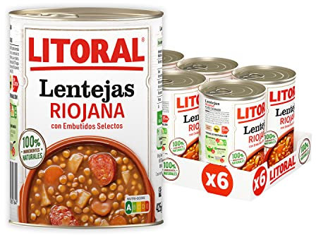 LITORAL Lentejas Riojana - Plato Preparado Sin Gluten - Pack de 6x425g - Total: 2.55kg