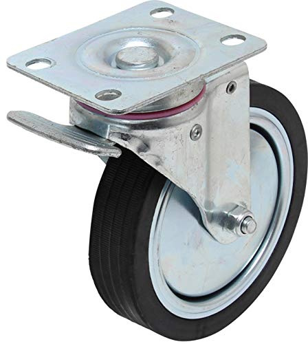 BGS 2001-2 | Lenkrolle für Werkstattwagen Art. 2001 | Ø 128 mm | Kugelgelagertes Rad | Befestigungsplatte | Gesamthöhe 155 mm | Montageplatte 75 x 93 mm | Lochabstand 44 x 74 mm
