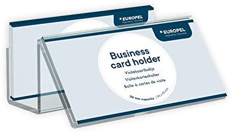 EUROPEL 350091-Visitenkartenhalter mit Raum für EINE Visitenkarte im Ganzformat, Querformat, Transparent, Acryl, für Visitenkarten im Format 55 x 95 mm