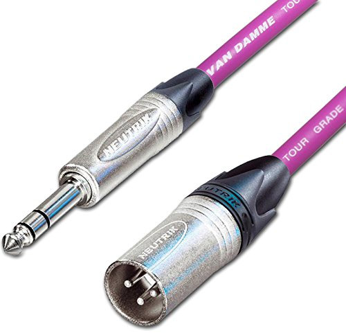 Male XLR to ¼ TRS Jack Lead. Balanced Van Damme Mic Cable. Short 10m 6m 3m 20m (3m, Purple)