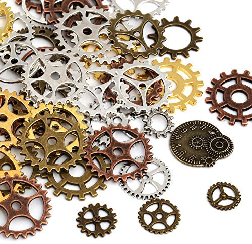Naler 80 STK. Zahnräder Steampunk Metall für Schmuck Basteln Kostüm (Gold, Silber, Kupfer, Bronze)