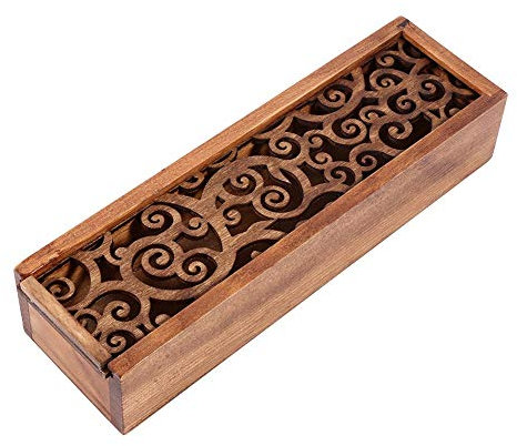 4 Sorten Holz Bleistift Fall Box Desktop Stationery Lagerung Organizer Student Schule Büro Swirl grass type Stiftebox aus Holz mit Klappdeckel