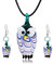 Aituo Blaue Eule farbige Glasur Leder Halskette Ohrringe Set(Eule)