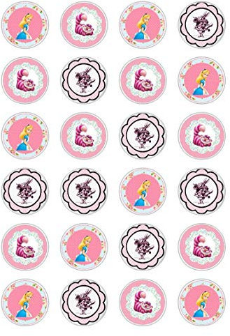 24 x Alice in Wonderland Tea Party afternoon tea Celebration Edible Paper Cupcake Toppers Cake Decorations Birthday
