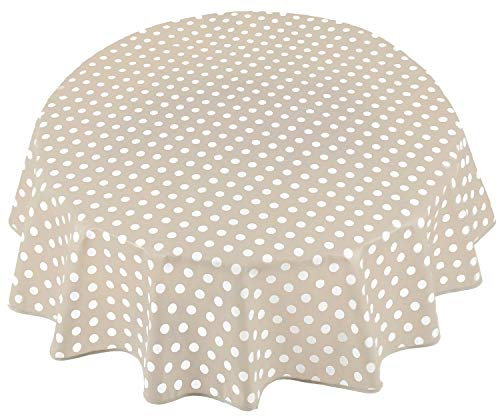 Home Direct Wachstuch Tischdecke Abwaschbar Rund 140cm Punkte Beige