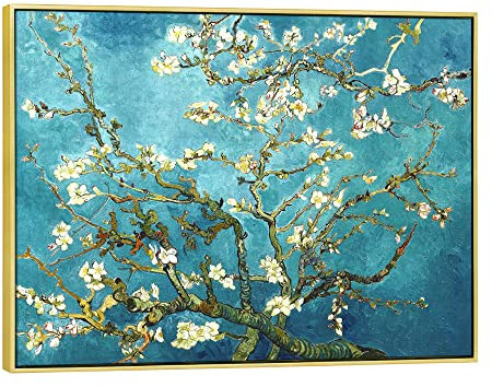 Wieco Art Giclée-Leinwanddruck mit Goldrahmen, Mandelblüten von Vincent Van Gogh, Gemälde, Reproduktion, Wandkunst, Bilder für Heimdekoration