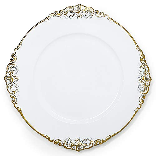 allgala 13-Inch 6-Pack Heavy Quality Round Charger Plates-Floral White Gold Trim-HD80341