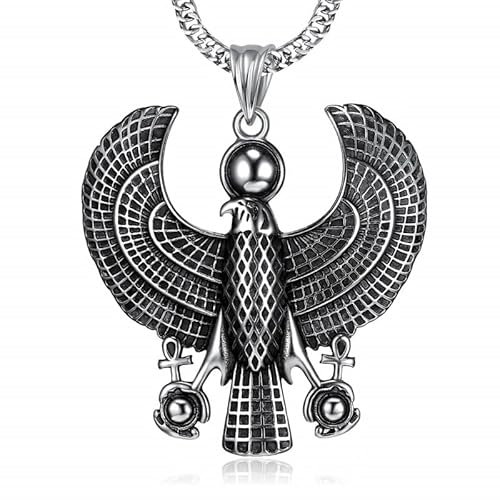 BOBIJOO JEWELRY - Große Anhänger Halskette ägyptischen Falke Horus Solar Tutanchamun Schutz Edelstahl Silber