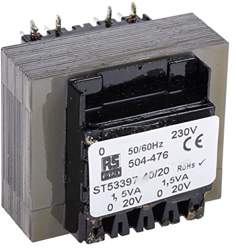 RS PRO Printtrafo, Trafo 230V ac / 20V ac 3VA 2 Ausg. 38mm x 35mm x 30mm 140g Durchsteckmontage