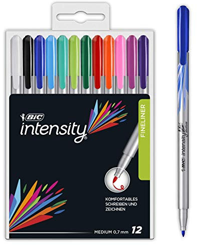 BIC Intensity Fineliner, Filzstifte in verschiedenen 12 Farben, mit mittlerer Spitze, für Bullet Journal und Mandala