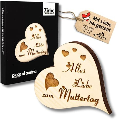 sagl.Tirol® Herz zum Muttertag, Muttertagsgeschenk aus Zirbenholz, Zirbenherz Muttertag, Muttertagsgeschenke für Mama, Geschenke zum Muttertag, Mama, Alles Liebe zum Muttertag
