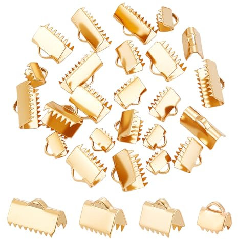 UNICRAFTALE 4 Tailles 24 pièces Embouts de Ruban Rectangle Doré Pinces à Ruban en Acier Inoxydable avec Boucle Embouts de Ruban Attache Fermoir en Cuir Extrémités à Sertir pour Fabrication de Bijoux
