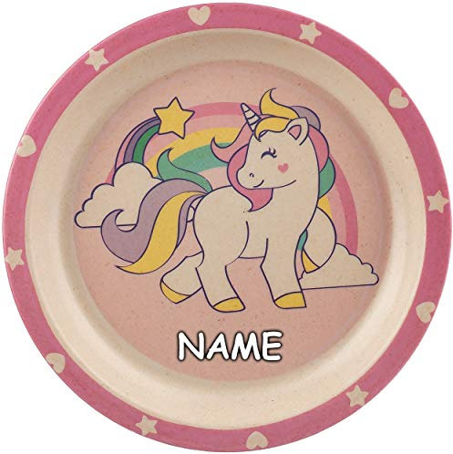 alles-meine.de GmbH Geschirr Artikelwahl Teller/Kinderteller - Einhorn - inkl. Name - Ø 21 cm - Kindergeschirr - Frühstücksset für Kinder - Jungen Junge Mädchen - Speisetel..
