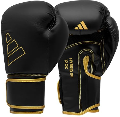 adidas Gants de Boxe Hybrid 80 pour Boxe, Kickboxing, MMA, Sac, entraînement et Fitness – Gants de Boxe pour Homme et Femme – Poids (473 g, Noir/doré)