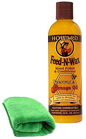 Feed N Wax Holzpolitur und Spülung von Howard 473 ml Möbelfutter Bienenwachs, Carnaubawachs und Orangenöl in einem Bündel mit professionellem Mikrofasertuch