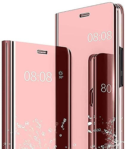 GOKEN Clear Smart View Cover Compatibile con Samsung Galaxy S22 5G, Mirror Flip Case Standing Leather Cover, Luxury Libro Custodia con Supporto Pieghevole - Oro Rosa