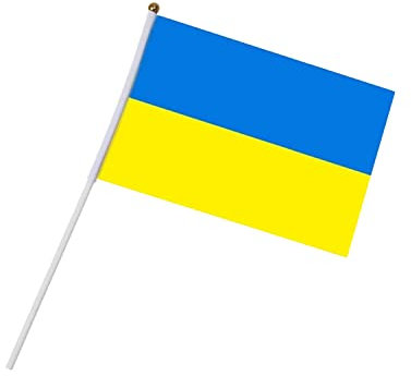 StarTreene 10pcs Ukraine Flagge klein ukrainische Flagge Autoflagge 30 * 20cm Ukrainische Nationalflaggen Fahne mit Fahnenstange